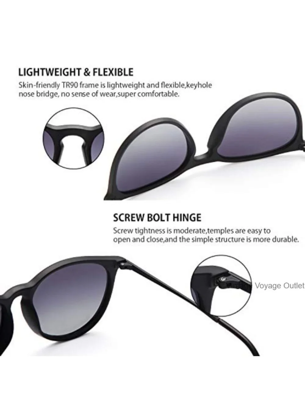 Polarized Round Retro Sunglasses UV Protection TR90 Unisex